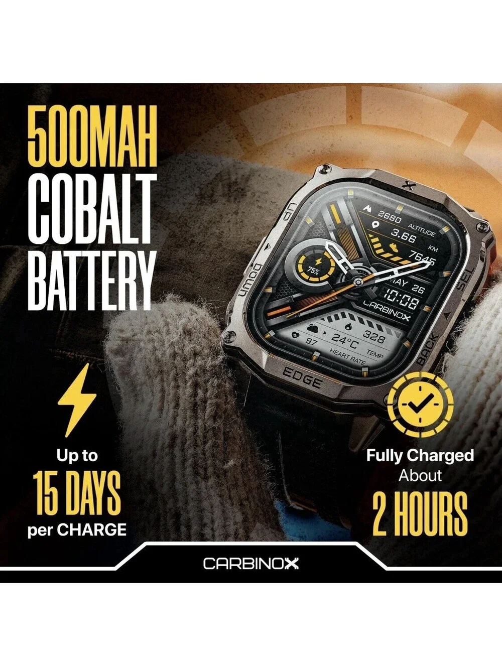 Edge Smart Watch Rugged, 1.96″ AMOLED, Stainless Steel, IP69K/5ATM Fitness Black